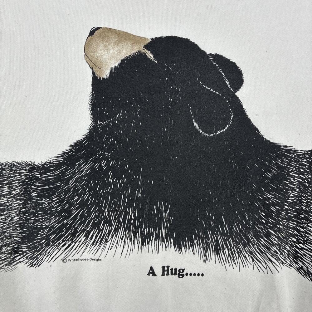 Vintage Bear Hug Nature Sweatshirt Men XL Off White Wheelhouse Pullover USA 90s - Picture 3 of 11